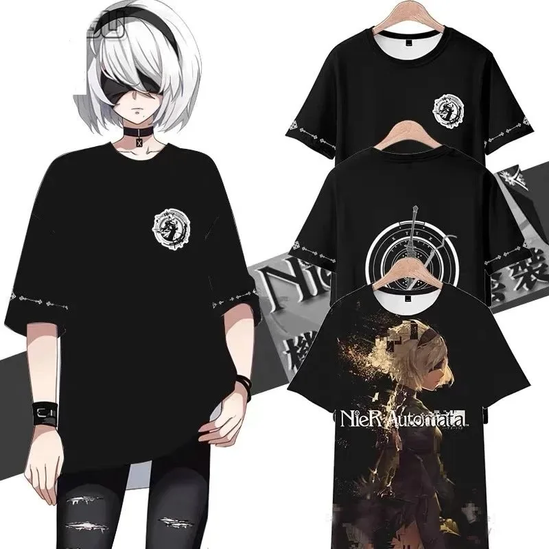 Мужская и женская футболка с коротким рукавом Game NieR:Automata Уличная одежда удобные
