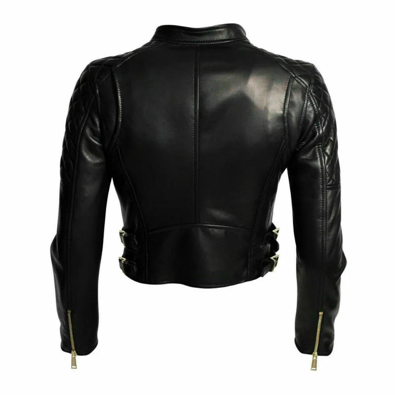 Leather Jacket Women Black Modern Motorcycle Genuine Lambskin Slim Fit Casual enlarge