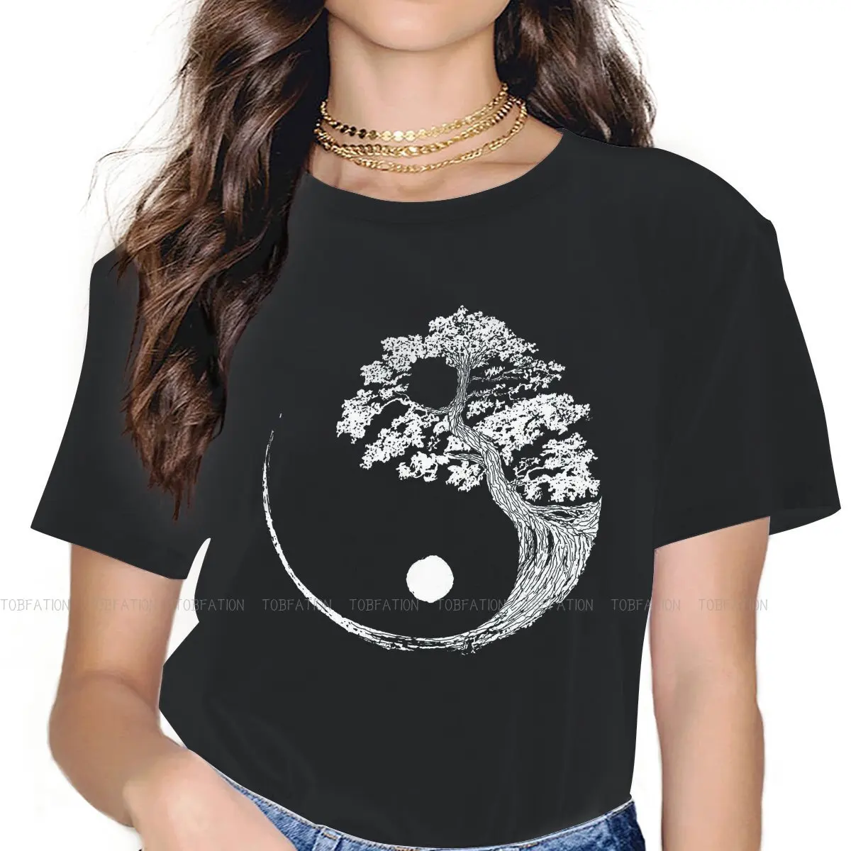 

Yin Yang Bonsai Tree Japanese Buddhist Zen Newest TShirts Tree Female Pure Cotton Tops.4XL T Shirt Round Neck Big Size