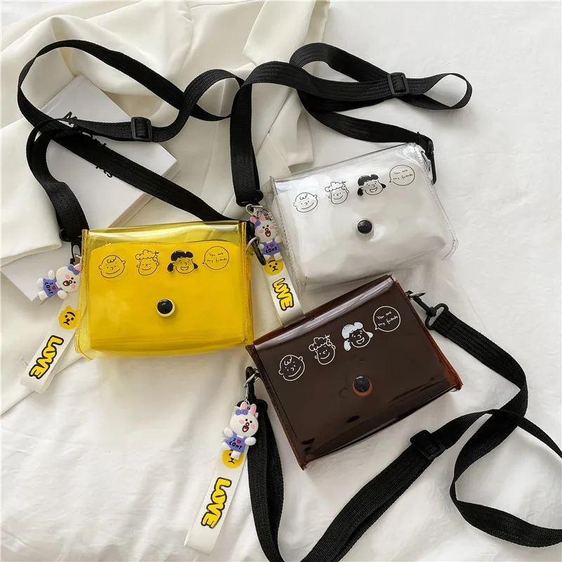 2022 Summer New Children Cartoon Transparent Jelly Oblique Cross Bag Girls Boys Shoulder Bag Travel Square Bag