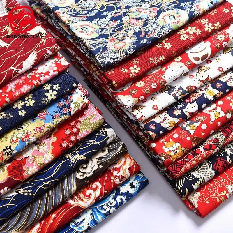 

50x70cm Handicraft Miniatures Cloth Bronzed Fabrics For Sewing Clothes Japanese Printed Fabric For Kimono Accessories TJ1023