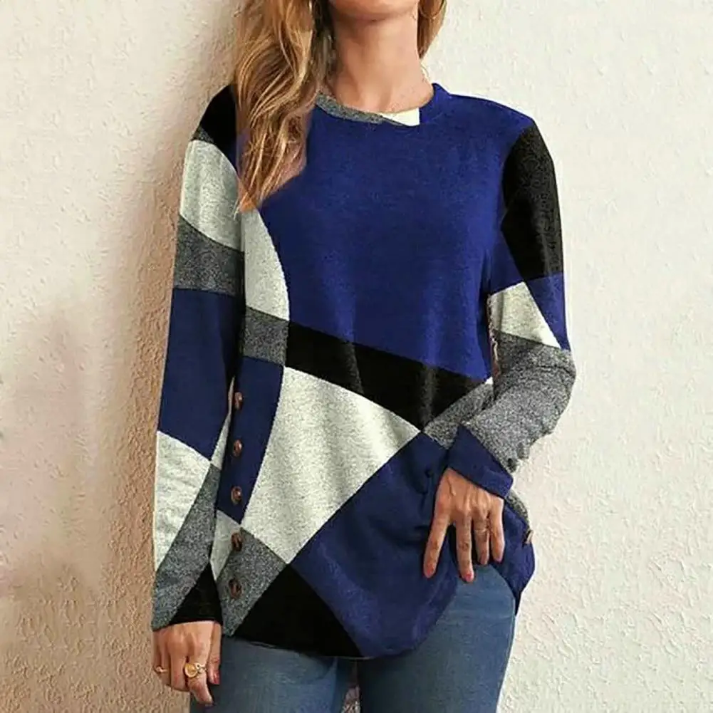 

Classic Simple Casual Geometry Contrast Color Block T-shirt Top Pullover Blouse Comfortable Versatile