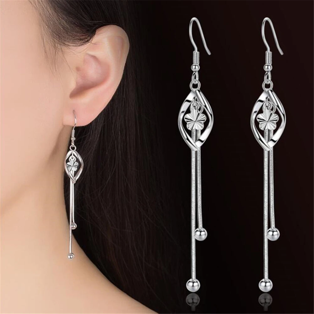 

925 Sterling Silver FOR Woman Plum Luxury Fashion Brand Hook Ear Original Female Personality Exaggerated Tassel Earrings Jewelry