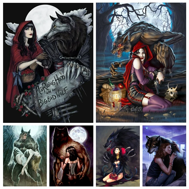 

5d Fantasy Dark Art Diamond Painting Horror Werewolf Girl In Moon Night Scenery Cross Stich Wolf Warrior Picture Wall Decor Gift