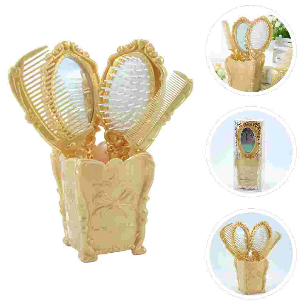 

Mirror Brush Comb Set Hair Vintage Handheld Handmakeup Hairdressing Antiquemirrors Compact Unique Women Held Hairstyling Tools