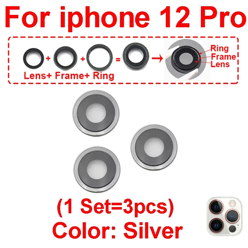 Фото Полный комплект: объектив камеры + рамка + кольцо для iPhone 12 Mini Pro Max, защитное стекло для задней камеры, запасные части для ремонта №4