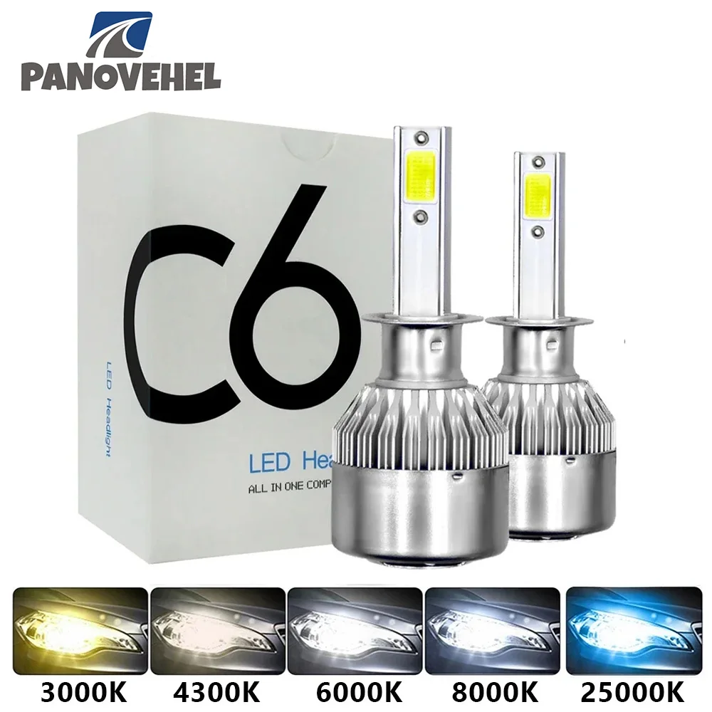

PANOVEHEL Светодиодные фары Hulbs H7 LED H1 H3 Автомобильные фары H4 880 H11 HB3 9005 9006 H13 3000k 6000K 72W 12V C6 8000LM Автомобильные фары
