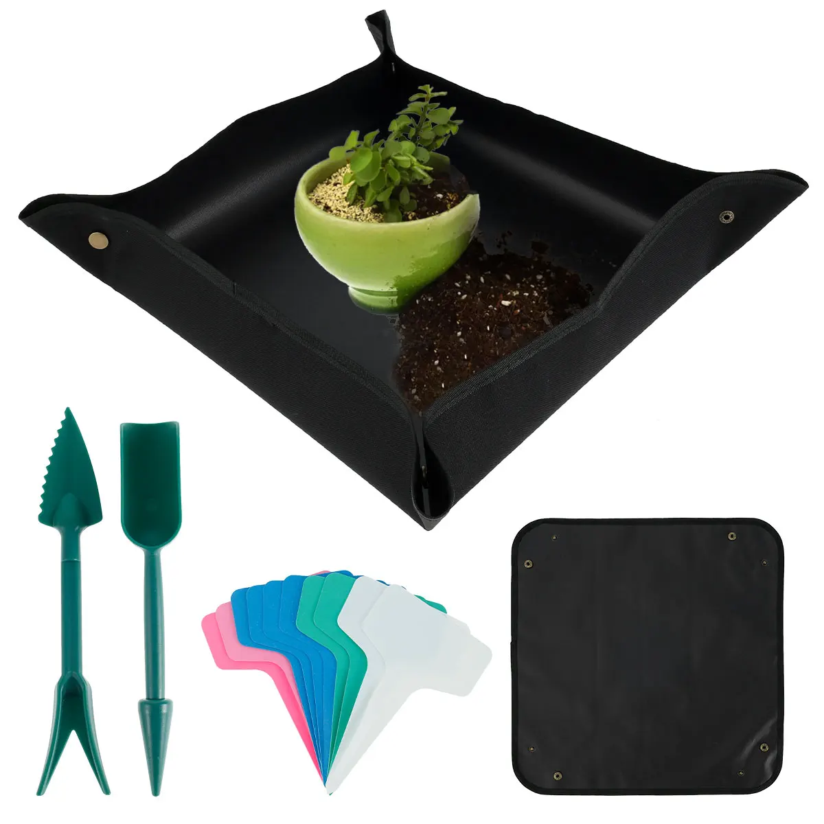 Plant Repotting Mat with Labels and Transplanting Tools Waterproof Oxford Cloth Planting Operation Mat with Leak-proof Design