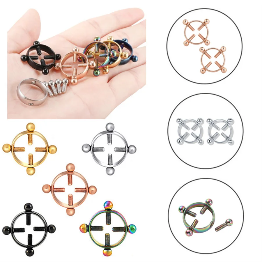 1 пара круглых винтовых зажимов для сосков нержавеющая сталь без пирсинга