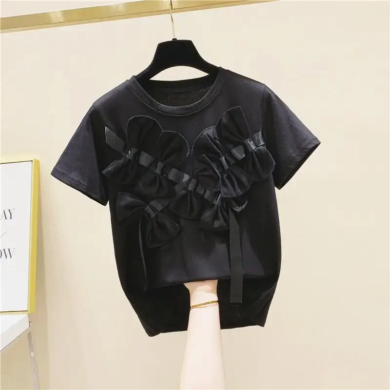 Neploe трехмерные декоративные футболки с бантом хлопковые короткими рукавами лето