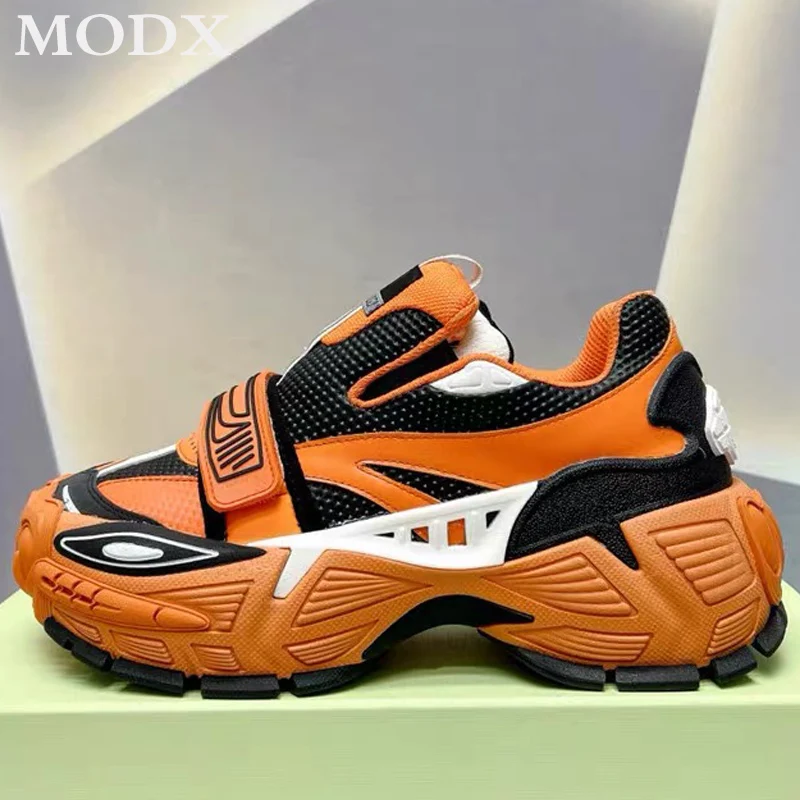 

Unisex Thick-soled Couple Shoes Lady Real Leather Mixed Color Lace Up Sneakers Men Height Increase Retro Breathable Casual Shoes