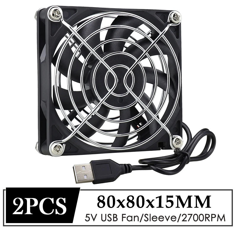 2Pcs GDSTIME 80MM Slim Fan DC 5V USB Fan 80x80x15MM Brushless Exhaust Silent Fan For PC Case Cooling Small 8CM Laptop CPU Cooler