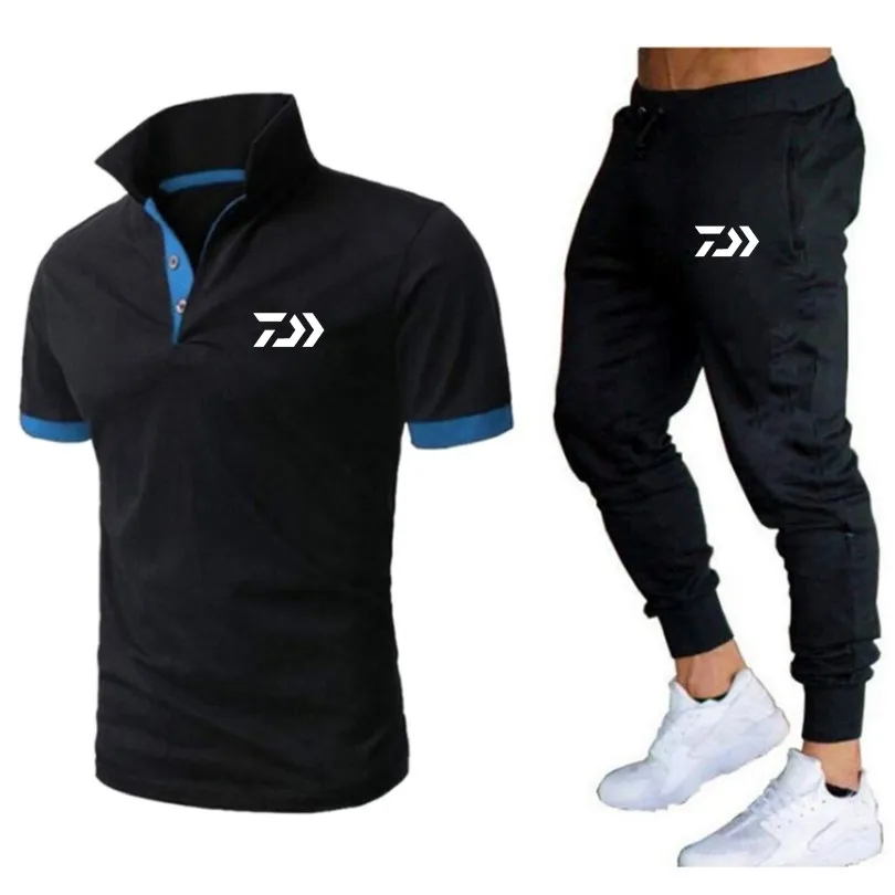 

2 Delige Set Mannen Daiwa Vissen T-shirt Shorts Zomer Polo Korte Mouwen Broek Dunne Broek Sportkleding Mannen basketbal Shirt