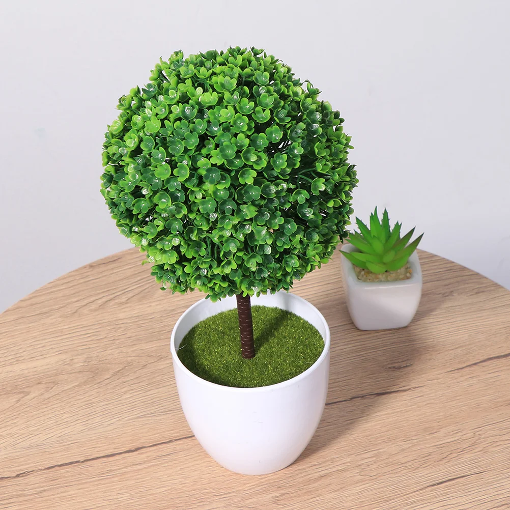

Artificial Topiary Boxwood Tree Potted Bonsai Fake Decorative Pot Faux Greenery Decor Outdoor Green Planter Trees Mini Flower