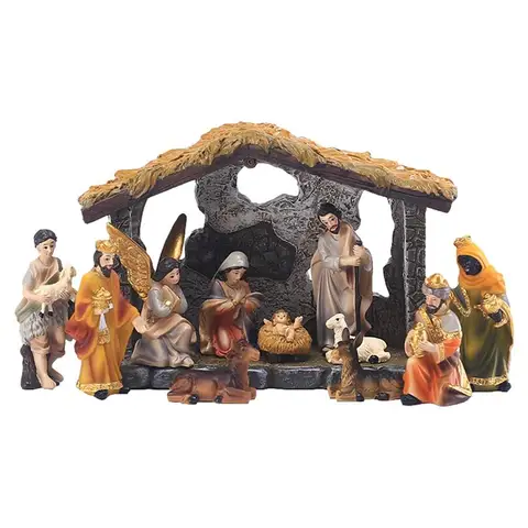 Рождественский кормушка для рождества | 12 шт. искусственных изделий из смолы ручной росписи | Поделки святой семьи рождественские статуэтки Home гостиная