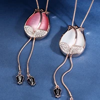leeker elegant pink champagne opal flower pendants and necklaces long chain accessories fashion jewelry 2022 new arrival 066 lk2