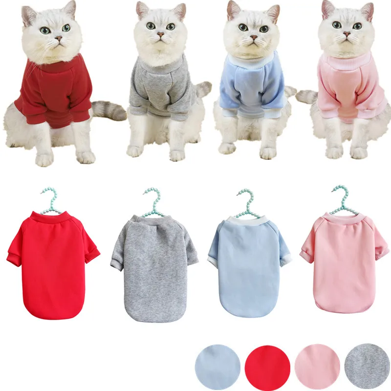 

S-XL Autumn and Winter Warm Pet Cat Clothes Breathable Padded Solid Color Hoodies for Small Dogs Cats Fashionable Cat Outfits