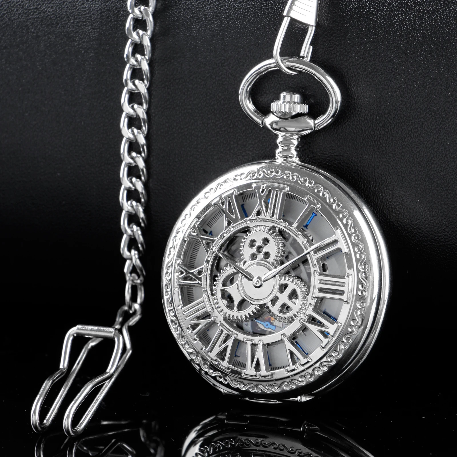 Top Brand Luxury Silver Mechanical Pocket Watches Necklace Mens Women Antique Vintage Charm Hand Wind Fob Chain Watches Gift