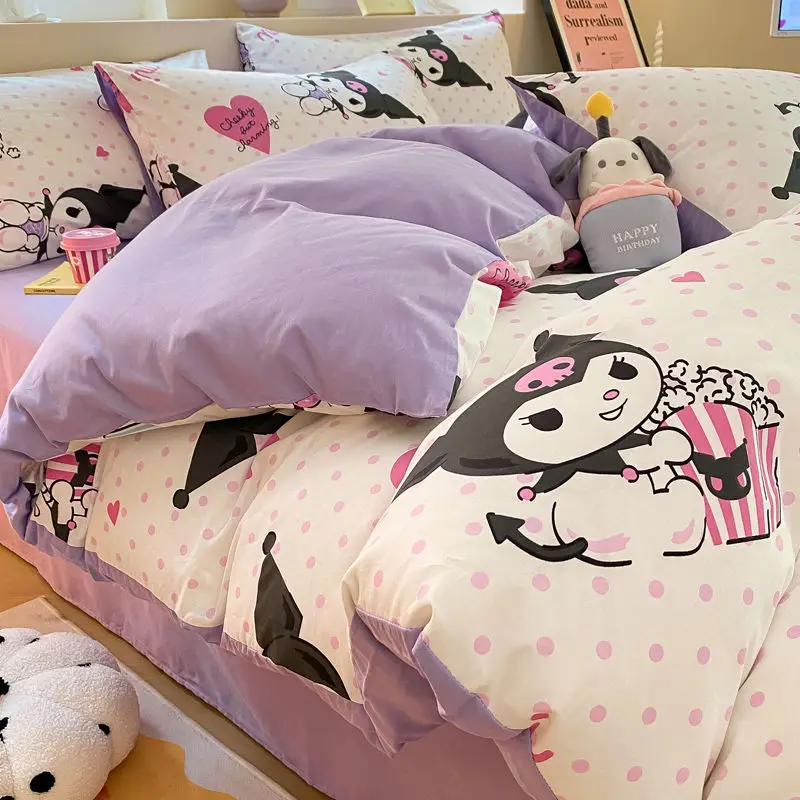 

Sanrios Hello Kitty My Melody Kuromi Bedding Dormitory Pillowcase Bed Sheets Cute Cartoon Household Bed Sheets Four-Piece Set
