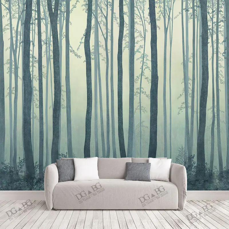 Retro Décor Walls Murals Foggy Forest Tree Art Decor Dark Large For Living Room Bedroom Wallpaper Paintings Custom Wallcovering