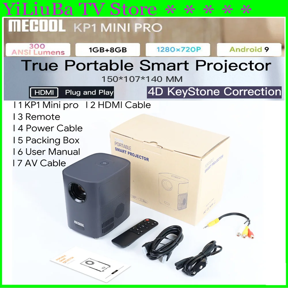 [Подлинный] Мини-проектор MECOOL KP1 Mini Pro AOSP Android9 1G + 8 ГБ 300 ANSI люмен 720P Электрический