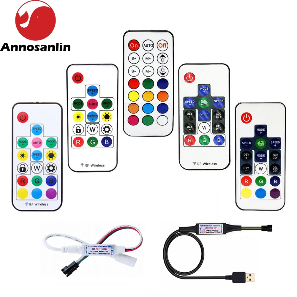 

WS2812B WS2811 LED Pixel Strip Light Controller USB/DC 3Keys RF 14/17/21Keys Remote WS2812 LED Strip Mini Controller DC5V-24V
