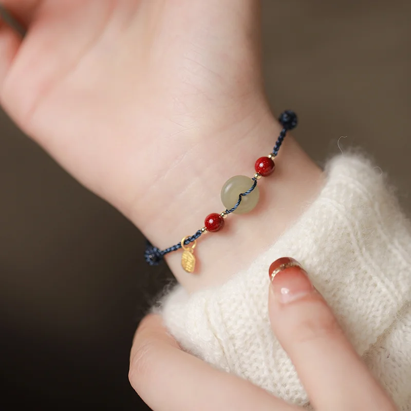 2023 натуральный нефритовый браслет с пряжкой пин-Ань из красной веревки высоким