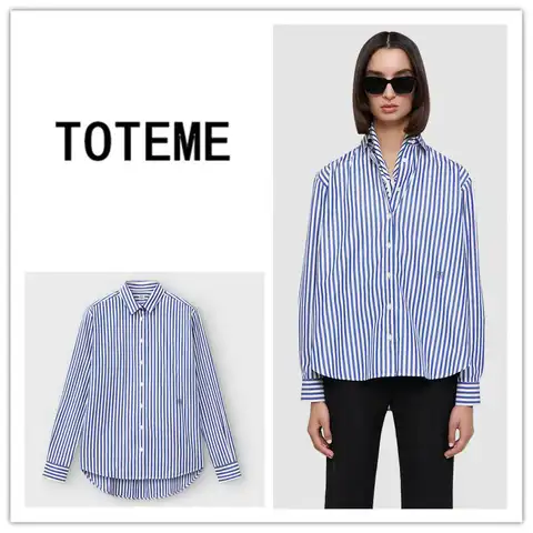 TOTEME Profession Office Printing Striped Single-breasted Blouse Women New Long Sleeve Turn-down Collar All-match Lady Shirt