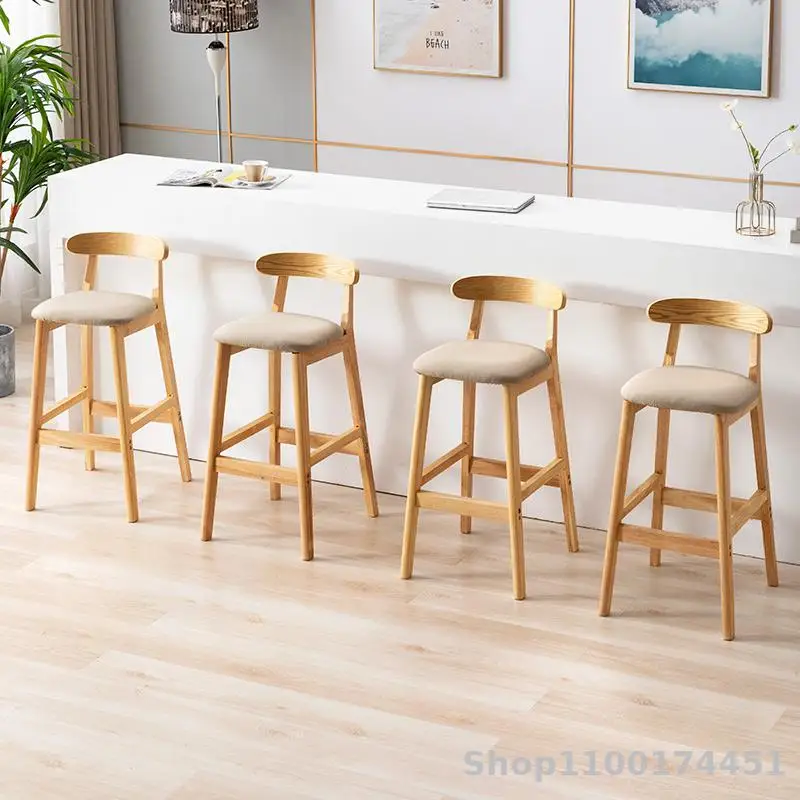 Табурет из массива дерева с высокой спинкой для дома, скандинавский стиль для молочно-чайного магазина, современная мода.