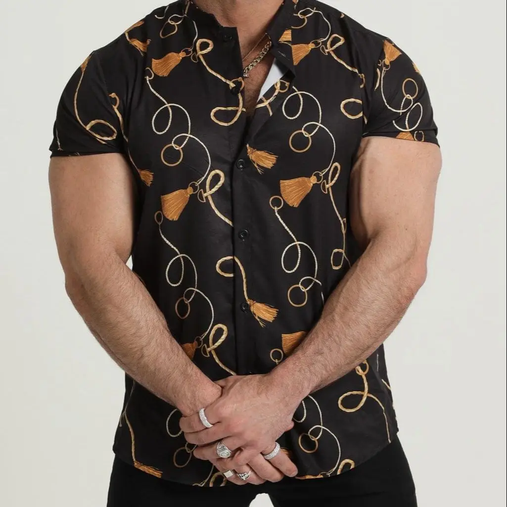 2022 spring and summer stitching big red contrast color men's social shirt brand element popular fashion men's clothing