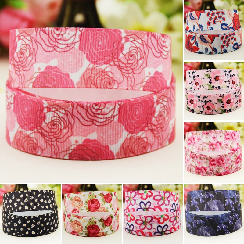 

22mm 25mm 38mm 75mm flower cartoon printed Grosgrain Ribbon party decoration 10 Yards satin ribbons