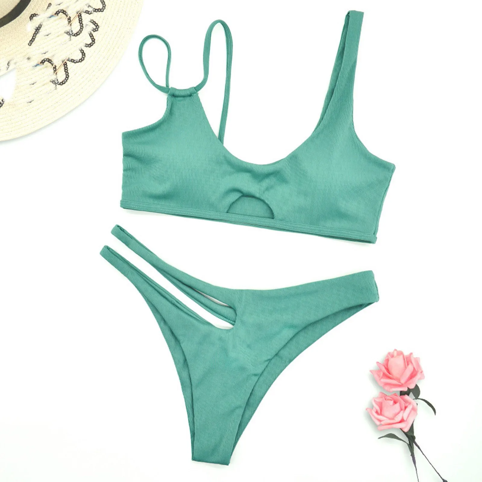 

Женский модный Асимметричный однотонный сексуальный регулируемый купальник бикини купальник с разрезом на плечах купальники купальные ко...