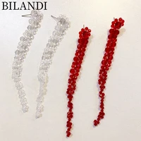 trendy jewelry green red transparent beads earrings 2022 new trend pretty design handmaking long dangle earrings for women