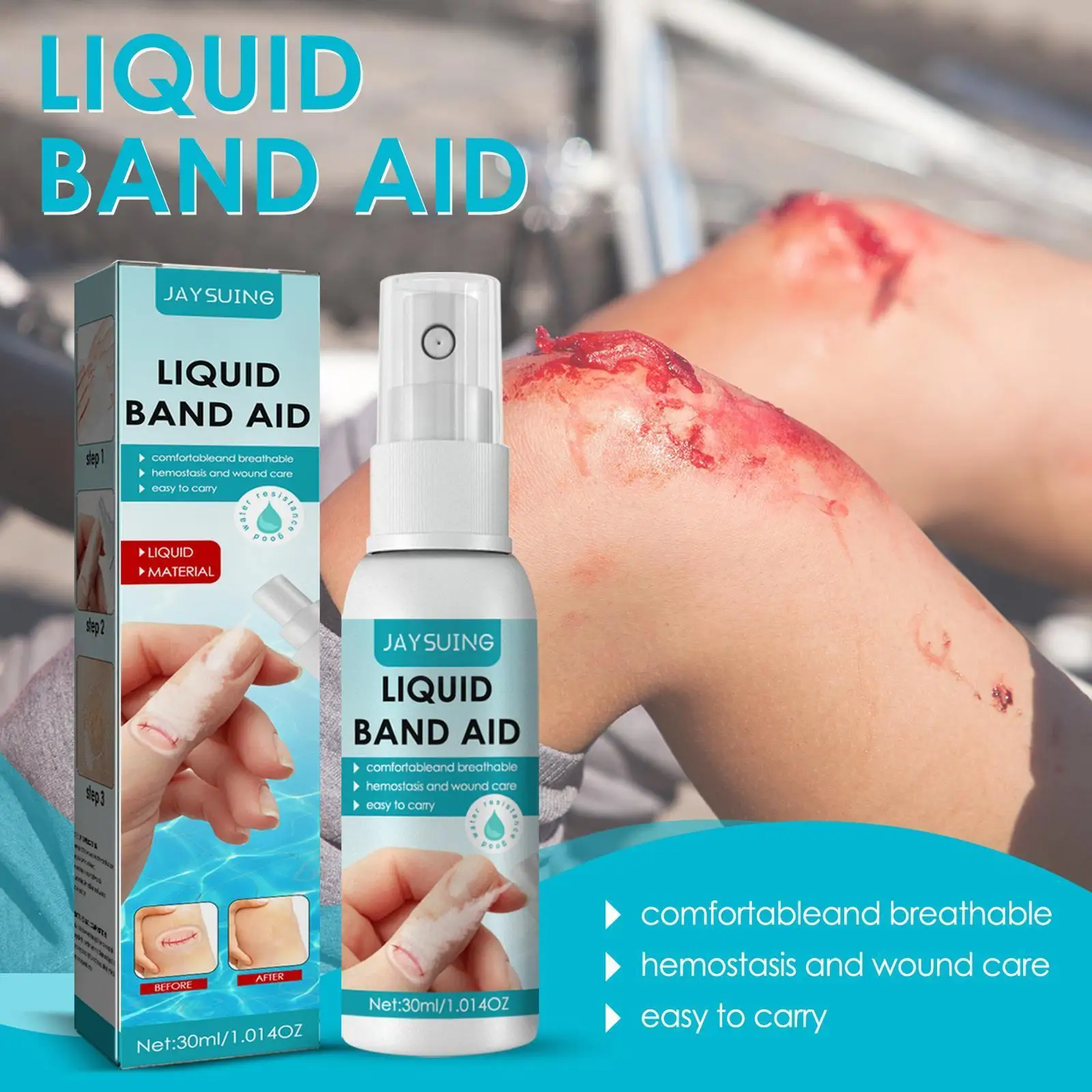 

30ml Liquid Band-Aid Spray Waterproof First Aid Liquid Bandage for Small Cut Wounds Healing Gel Medical Disinfecting Adhesi K0X5