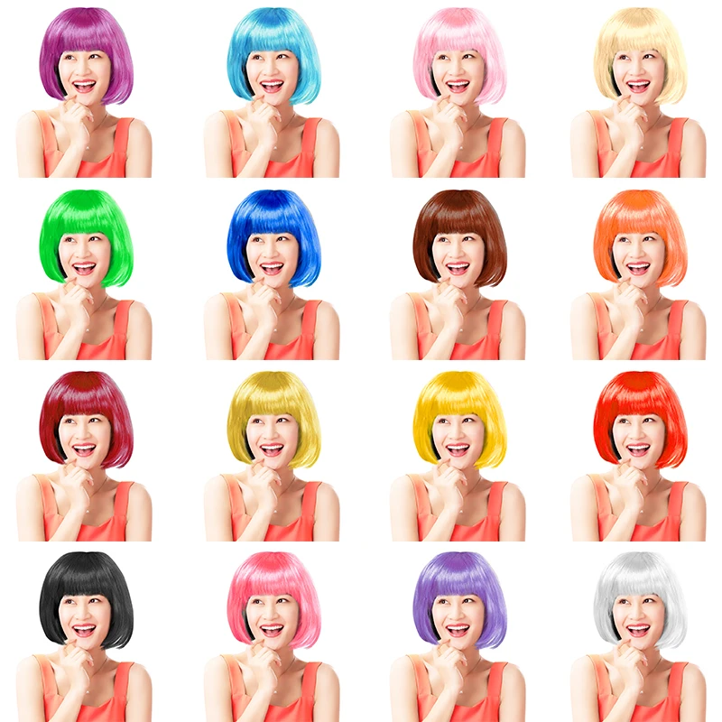 

Женские короткие волосы голова Боба Полный головной парик для вечерние реквизит для выступления концерта литературные развлечения анимац...