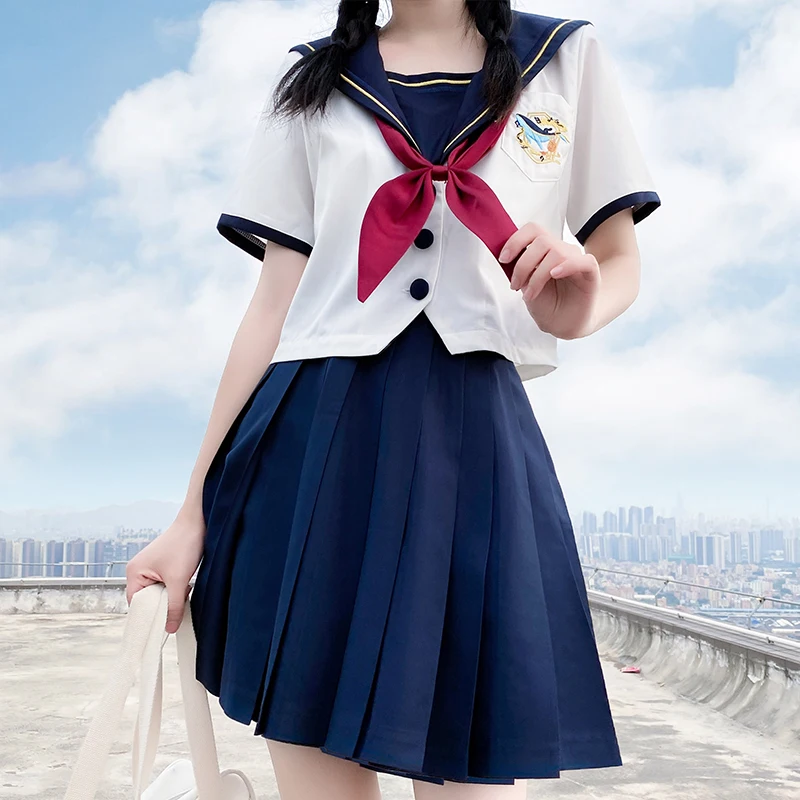 Японская форма Jk с вышивкой китов школьный Топ В Стиле Лолита синяя школьная Seifuku