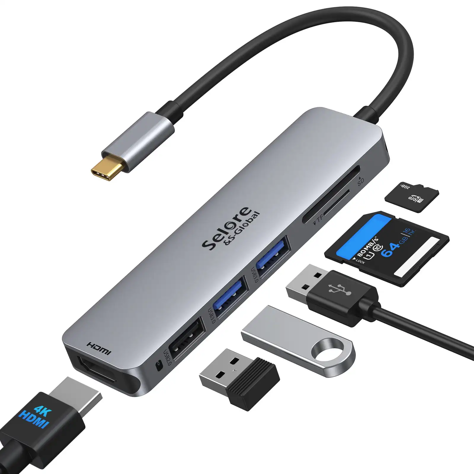 

USB C Adapter to HDMI USB C Hub with USB 3.0 Sd/TF Laptop Docking Station 6 in 1 Multiport Adapter MacBook Pro MacBook Air XP