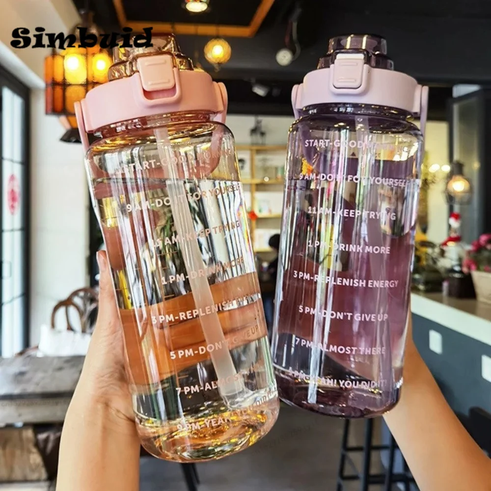 

Large Capacity Water Cup Female with Straw Time Scale 2000ml Sports Scale Water Cup Summer Water Bottle Plastic Water Bottle