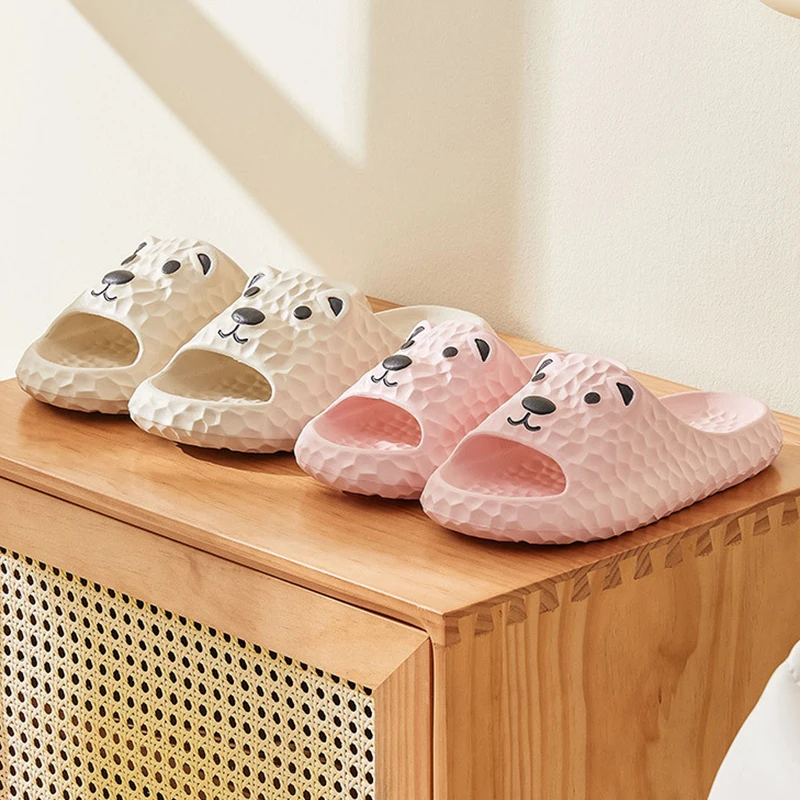 Lovely Funny Cartoon Polar Bear Women Slippers Soft Non-Slip Sandals Indoor Bathroom Couple Men Slides Summer Woman Shoes 2023