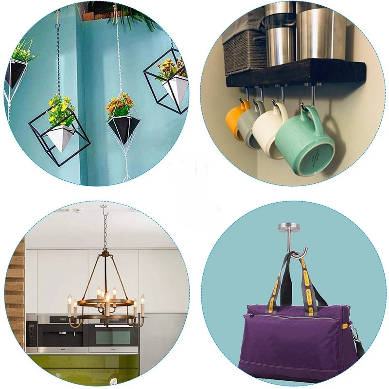 5 Pcs Wall Mount Ceiling Hooks Swag Stainless Steel Round Base Hanger For Hang Plant Baskets