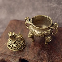 brass antique three legs qilin head censer burner mini ornaments chinese ancient beast censer cover solid copper tea desk decor