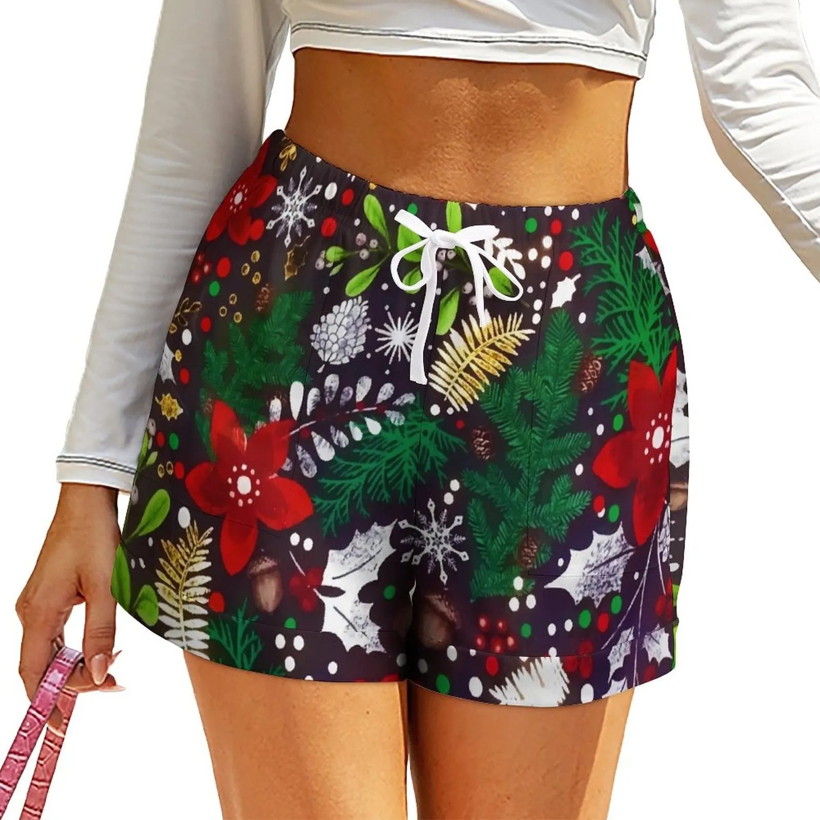 

Pine Cones Shorts Vintage Christmas Oversize Casual Shorts Elastic Waist Beach Short Pants Ladies Graphic Pockets Bottoms