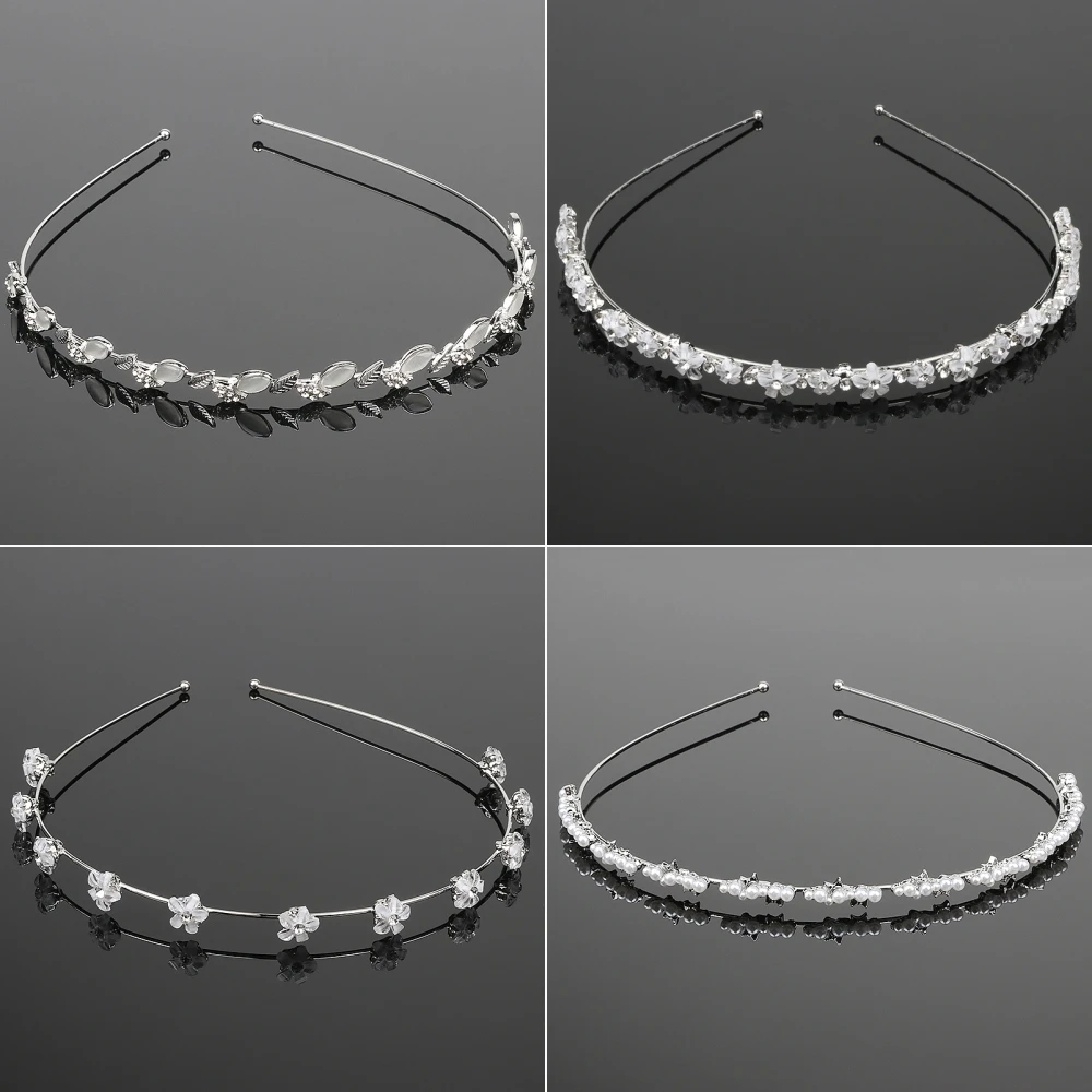 

Fashion Bridal Hair Accessories Women's Rhinestone Pearl Flower Wedding Jewelry Headdress Princess Prom Crown Tiara Headband