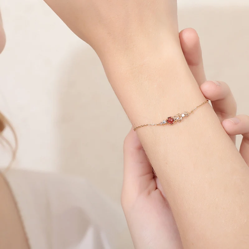 Ламон 925 Стерлинговое серебро набор украшений для женщин гранат роза цветок