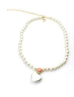 hot selling women necklace sweet white pink heart pearl pendant necklace luxury jewelry wedding gift