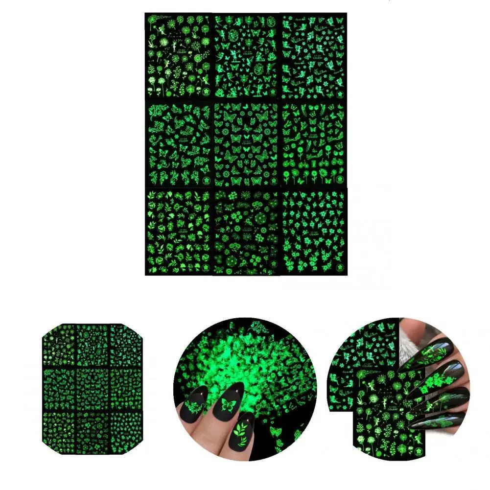 

9Pcs/Set Delicate Silky Bright Luminous Nail Sticker 3D Glow Butterfly Decoration for Manicure Nail Decals Nail Sliders