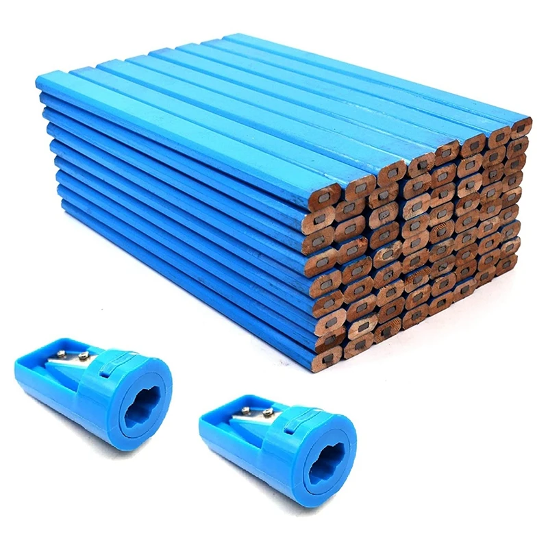 

72PCS HB ( 2) Professional Medium Carpenters Pencil Hard Carpenters Brickies Layers Pencils Set Blue With 2 Sharpeners