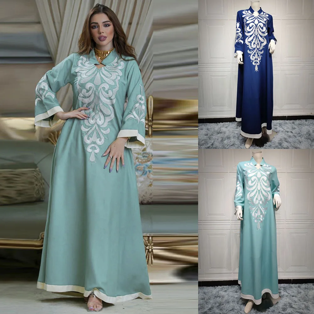 Винтажное этническое платье-абайя с вышивкой для женщин, осень 2022, Средний Восток, Дубай, арабский, Оман, Ислан, марокканский кафтан, мусульм...