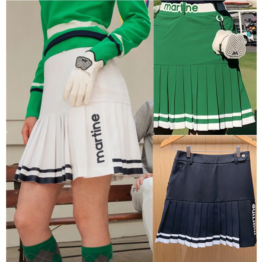 2023 Golf uniform Women's casual skirt Autumn comfortable fashion pleated skirt Outdoor sports Green white golf skirt