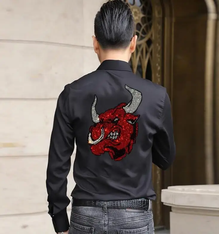 

Borun brand Rhinestone men's designer Fashion Rhinestone fashion shirts